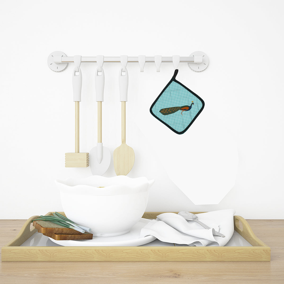 Caroline's Treasures Indian Peacock Peafowl Blue Check Pot Holders - Set of 2 - Heat-Resistant Kitchen Essentials BB8099PTHD