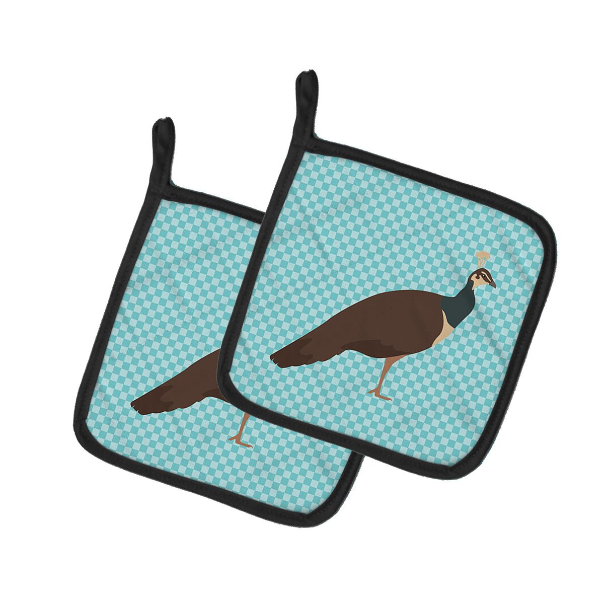 Caroline's Treasures Indian Peahen Peafowl Blue Check Pot Holders - Set of 2 - Heat-Resistant Kitchen Essentials BB8101PTHD