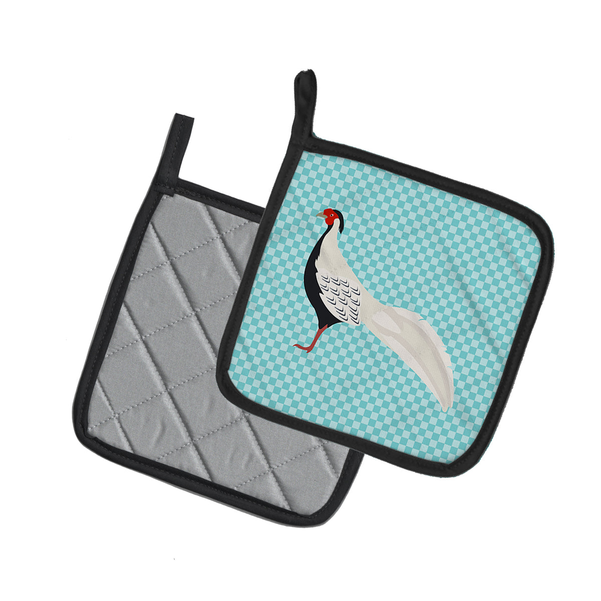 Caroline's Treasures Silver Pheasant Blue Check Pot Holders - Set of 2 - Heat-Resistant Kitchen Essentials BB8103PTHD