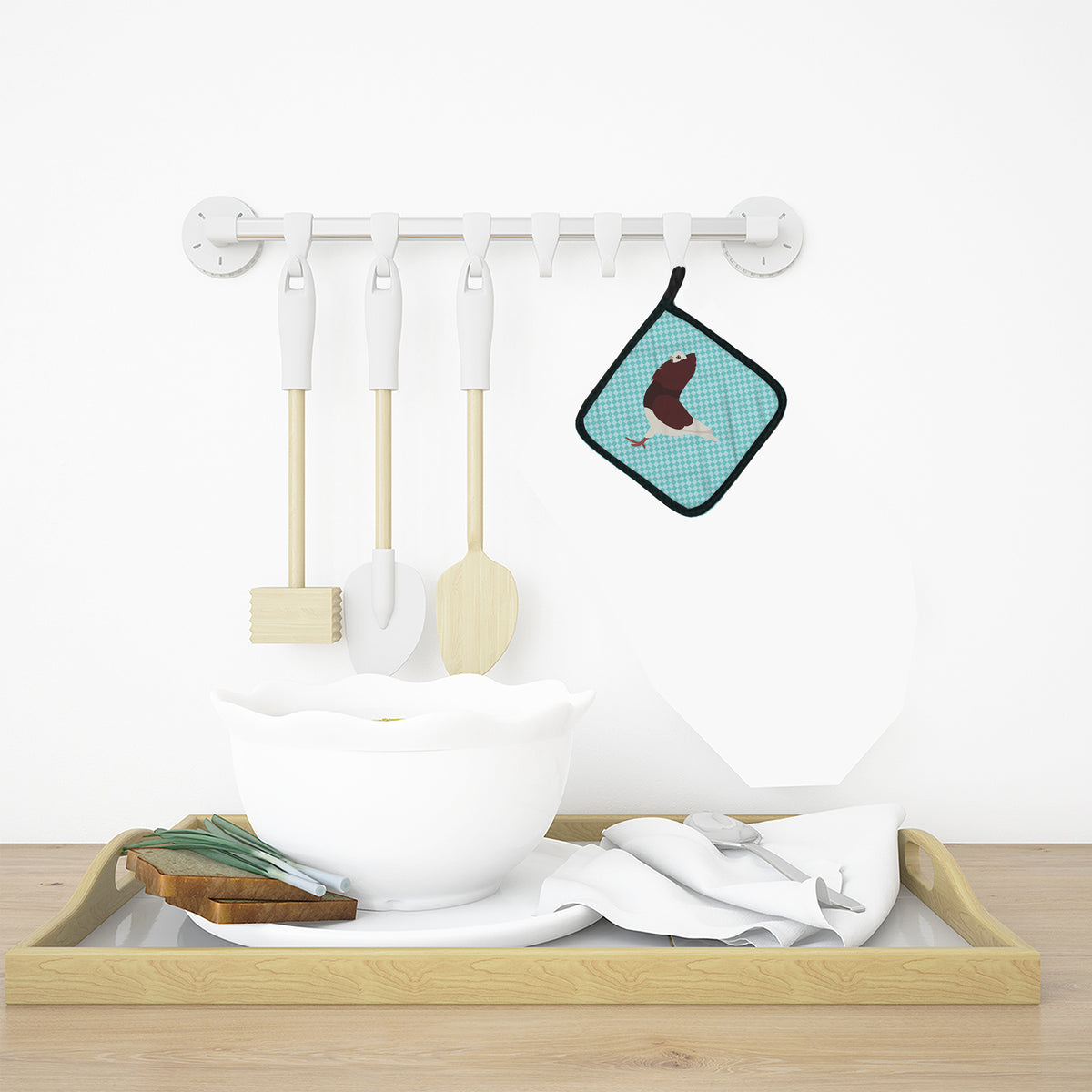 Caroline's Treasures Capuchin Red Pigeon Blue Check Pot Holders - Set of 2 - Heat-Resistant Kitchen Essentials BB8122PTHD