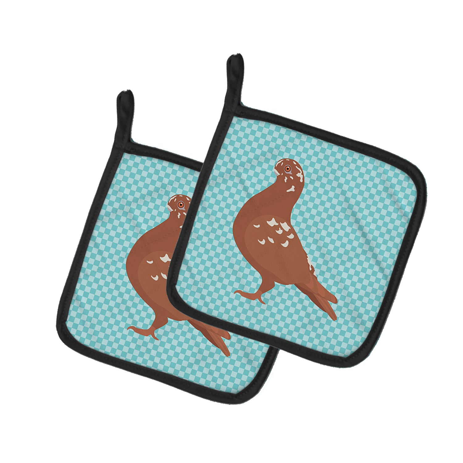 Caroline's Treasures African Owl Pigeon Blue Check Pot Holders - Set of 2 - Heat-Resistant Kitchen Essentials BB8127PTHD