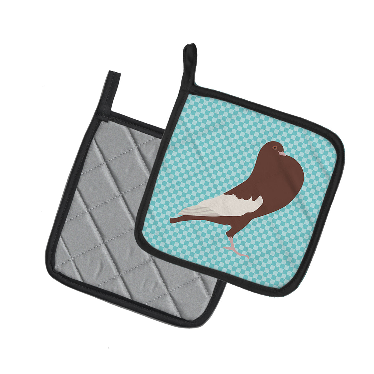 Caroline's Treasures English Pouter Pigeon Blue Check Pot Holders - Set of 2 - Heat-Resistant Kitchen Essentials BB8128PTHD