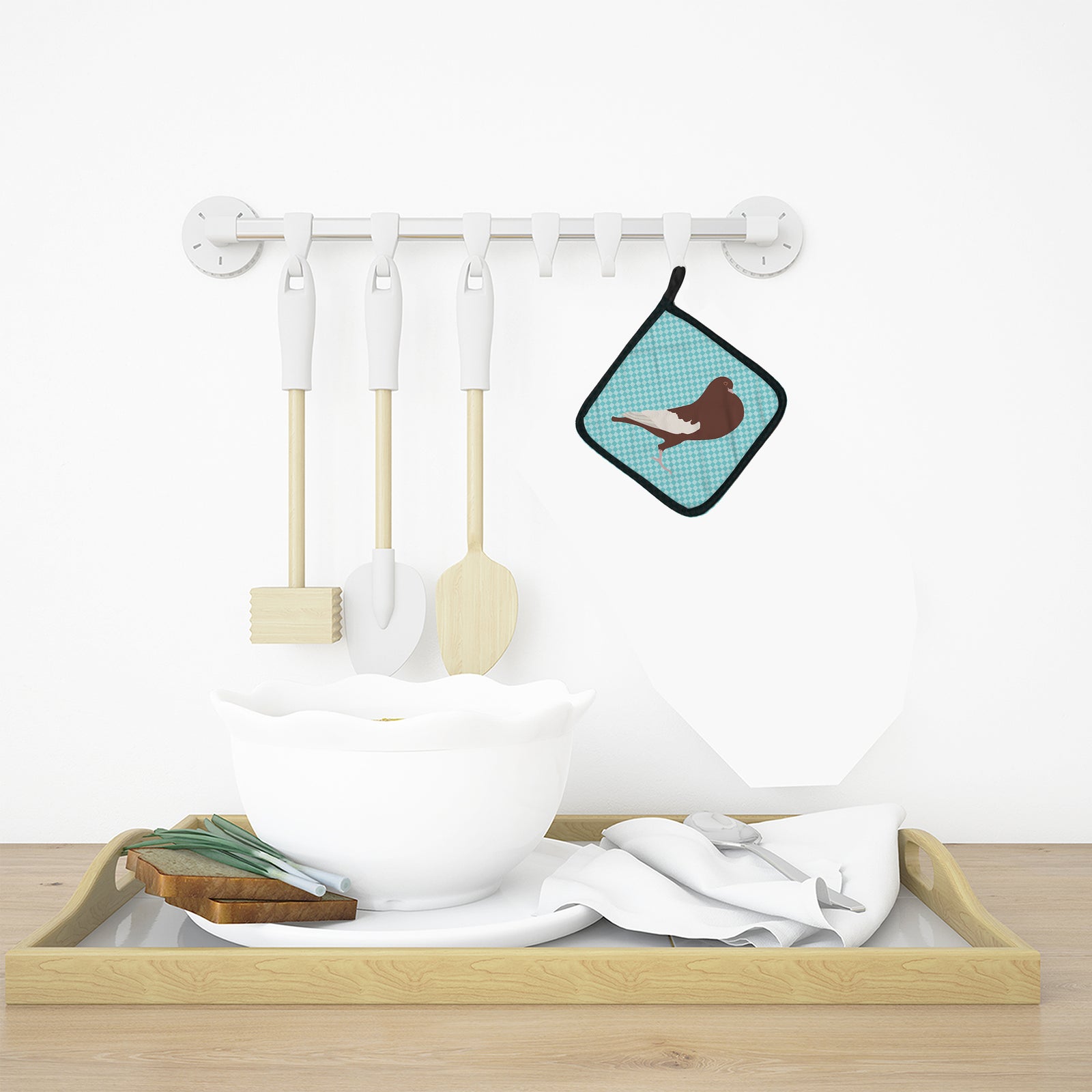 Caroline's Treasures English Pouter Pigeon Blue Check Pot Holders - Set of 2 - Heat-Resistant Kitchen Essentials BB8128PTHD