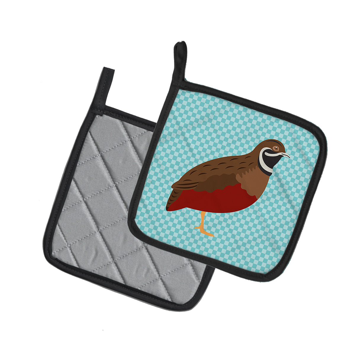 Caroline's Treasures Chinese Painted or King Quail Blue Check Pot Holders - Set of 2 - Heat-Resistant Kitchen Essentials BB8130PTHD