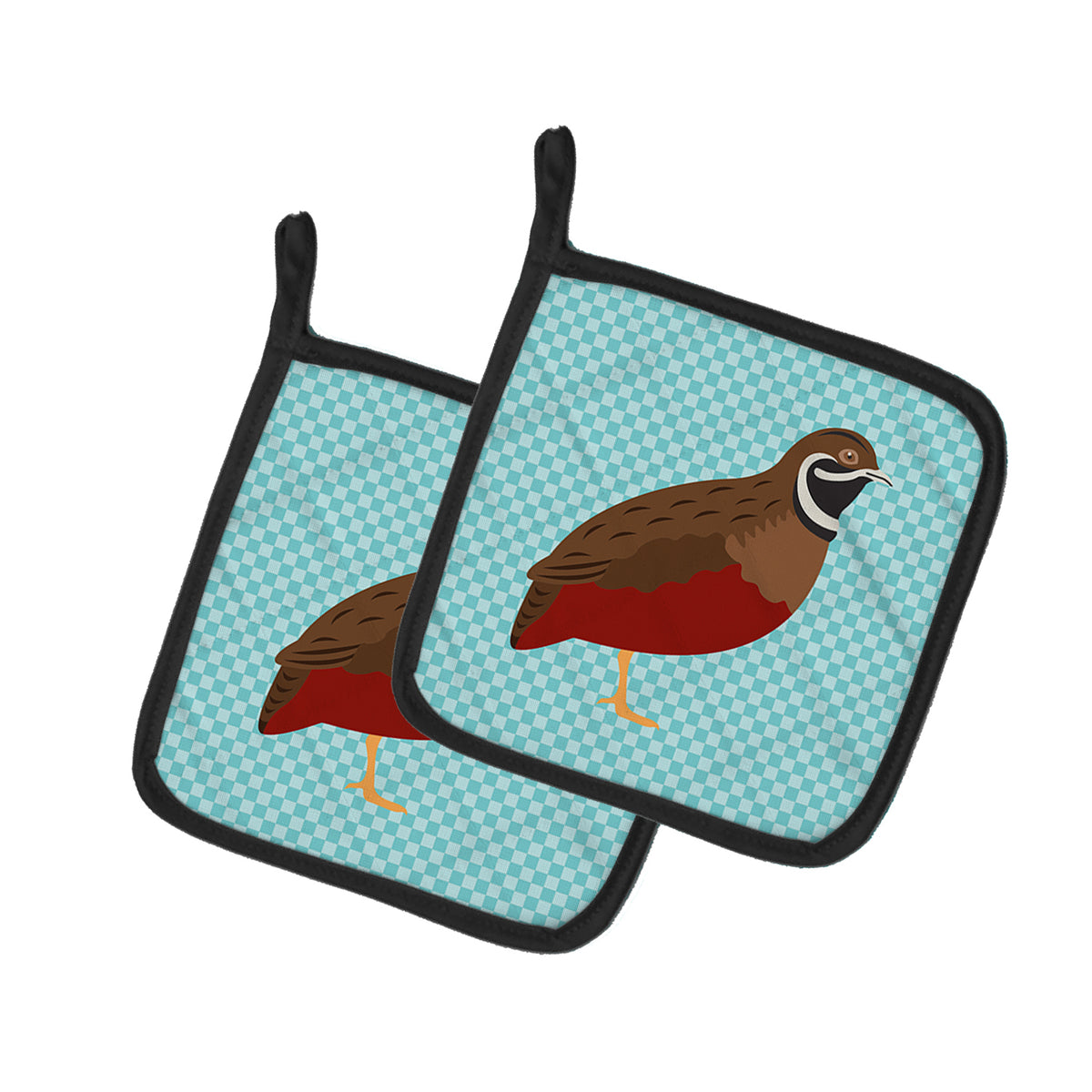 Caroline's Treasures Chinese Painted or King Quail Blue Check Pot Holders - Set of 2 - Heat-Resistant Kitchen Essentials BB8130PTHD