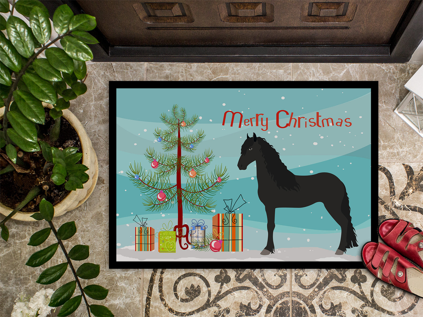 Caroline's Treasures Friesian Horse Christmas Doormat - 24x36 Decorative Floor Mat – Indoor/Outdoor Rug with Artistic Flair BB9282JMAT