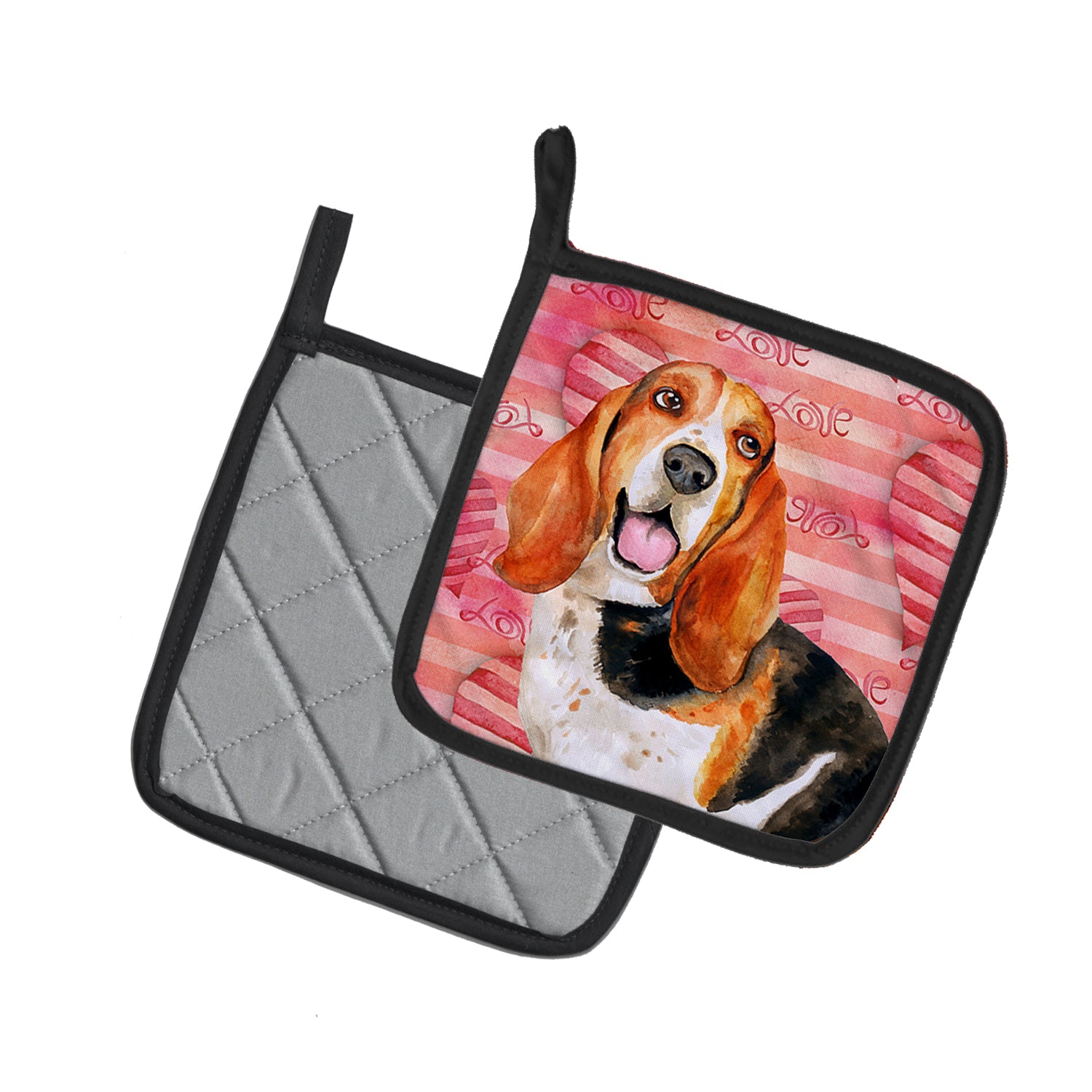 Caroline's Treasures Basset Hound Love Pot Holders - Set of 2 - Heat-Resistant Kitchen Essentials BB9791PTHD