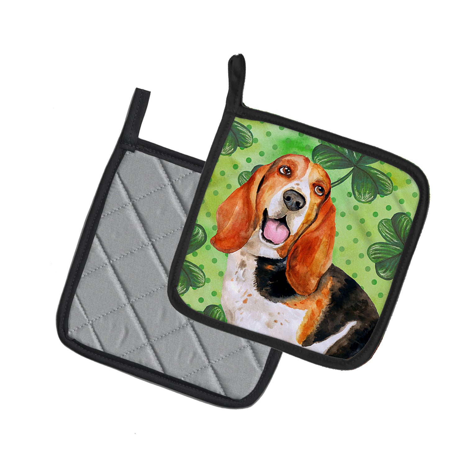 Caroline's Treasures Basset Hound St Patrick's Pot Holders - Set of 2 - Heat-Resistant Kitchen Essentials BB9878PTHD