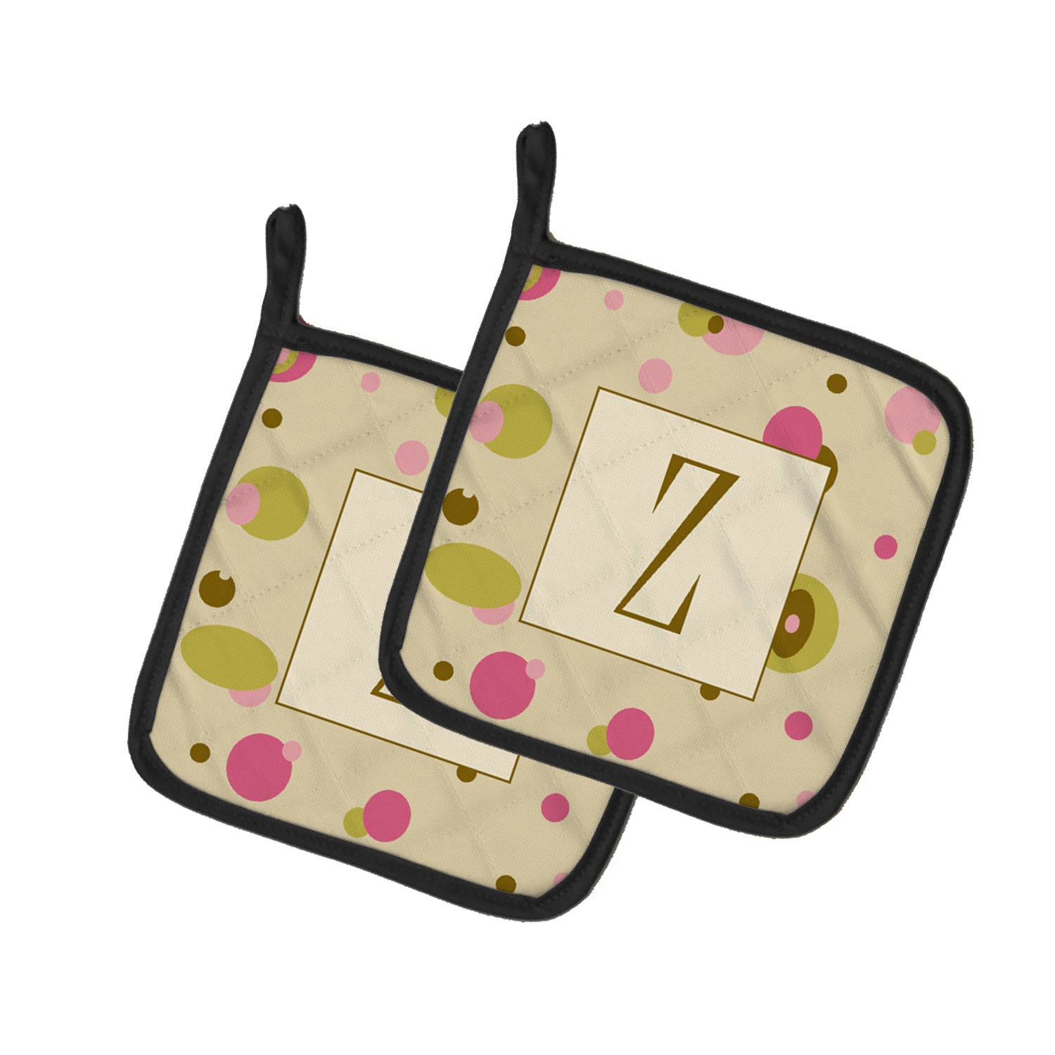 Caroline's Treasures Letter Z Initial Monogram - Tan Dots Pot Holders - Set of 2 - Heat-Resistant Kitchen Essentials CJ1004-ZPTHD