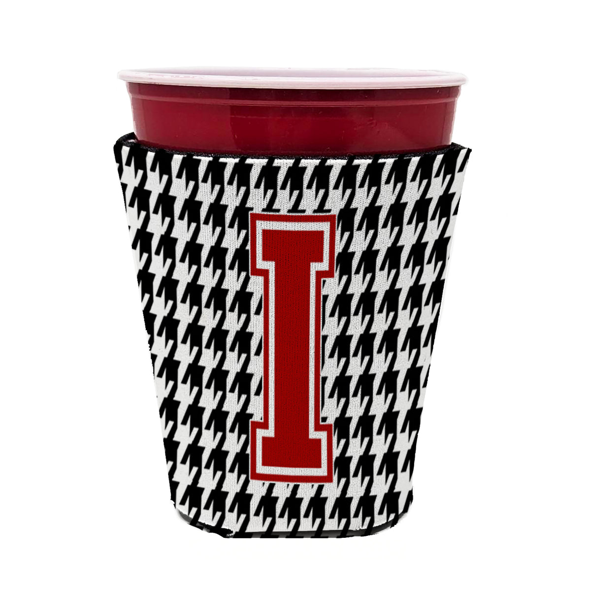 Caroline's Treasures Houndstooth Letter I Red Cup Hugger Sleeve for 16–22 oz Party Cups, Insulated Foam Drink Holder for Iced Coffee, Tailgate & BBQ Reusable