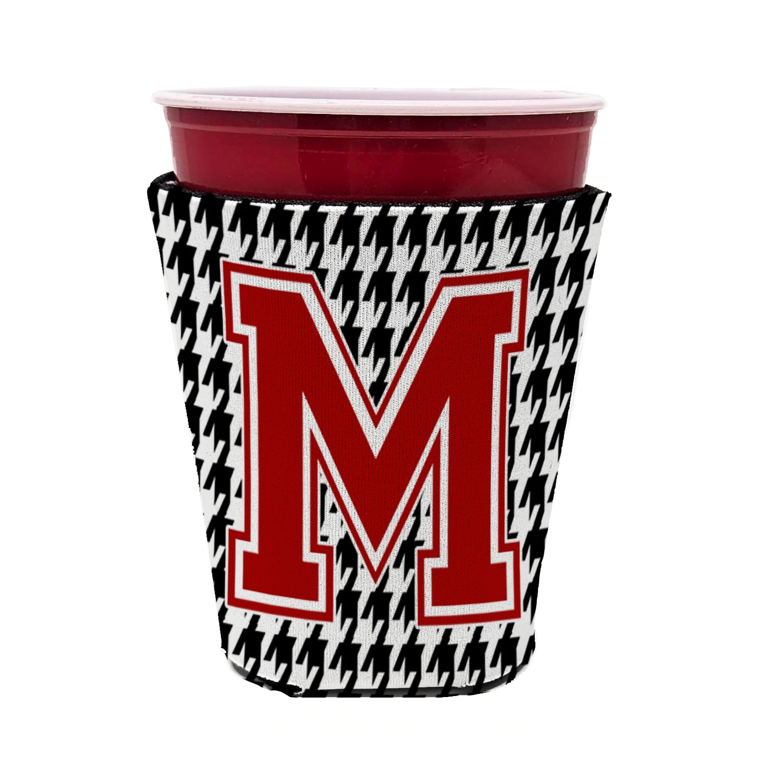 Caroline's Treasures Houndstooth Letter M Red Cup Hugger Sleeve for 16–22 oz Party Cups, Insulated Foam Drink Holder for Iced Coffee, Tailgate & BBQ Reusable