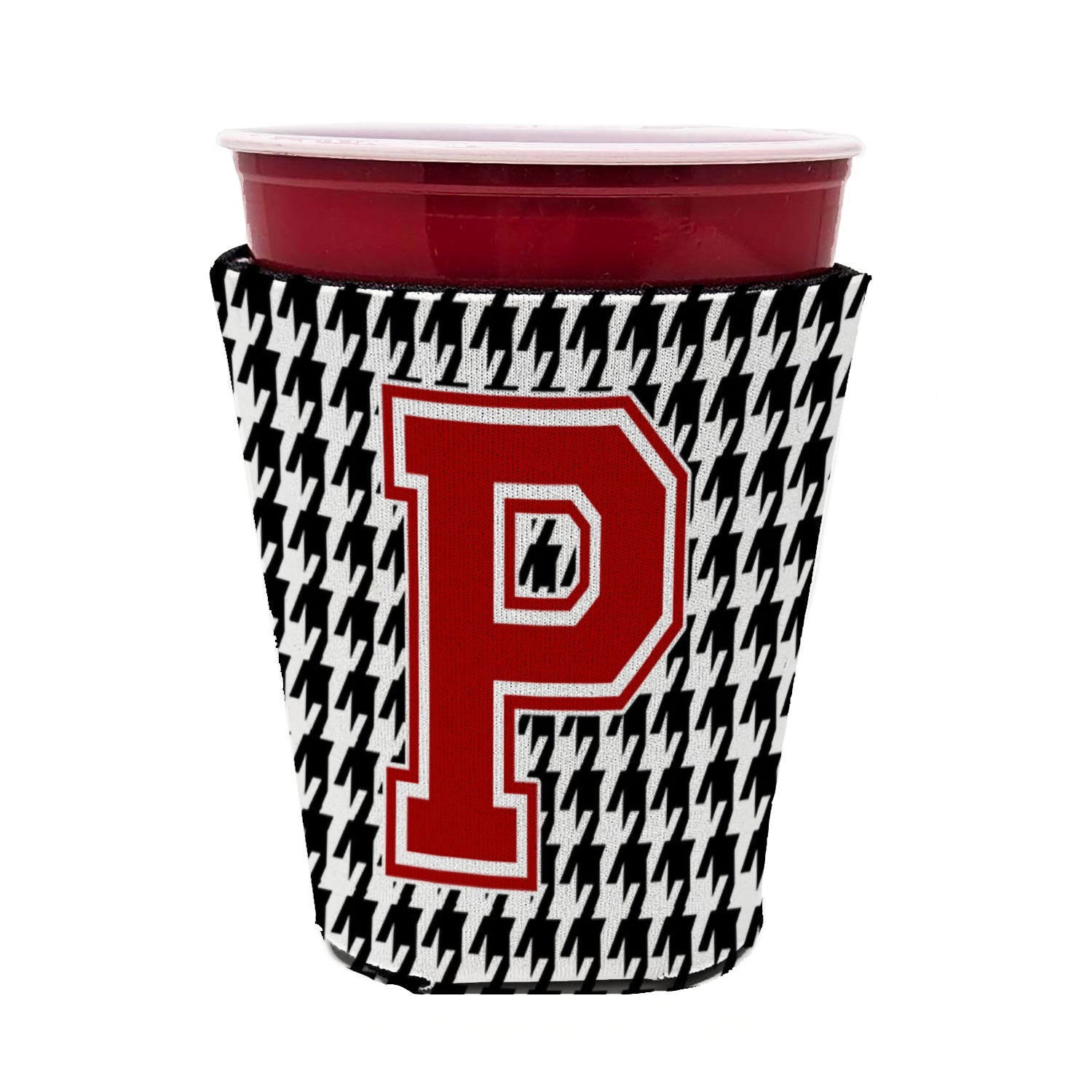 Caroline's Treasures Houndstooth Letter P Red Cup Hugger Sleeve for 16–22 oz Party Cups, Insulated Foam Drink Holder for Iced Coffee, Tailgate & BBQ Reusable