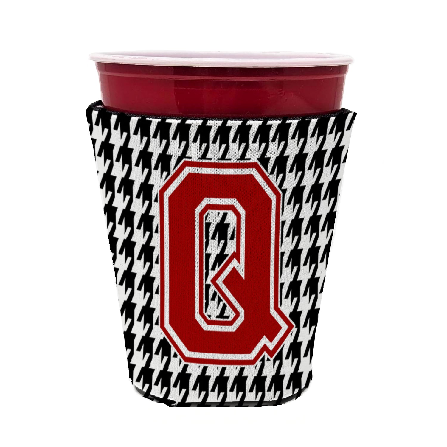 Caroline's Treasures Houndstooth Letter Q Red Cup Hugger Sleeve for 16–22 oz Party Cups, Insulated Foam Drink Holder for Iced Coffee, Tailgate & BBQ Reusable