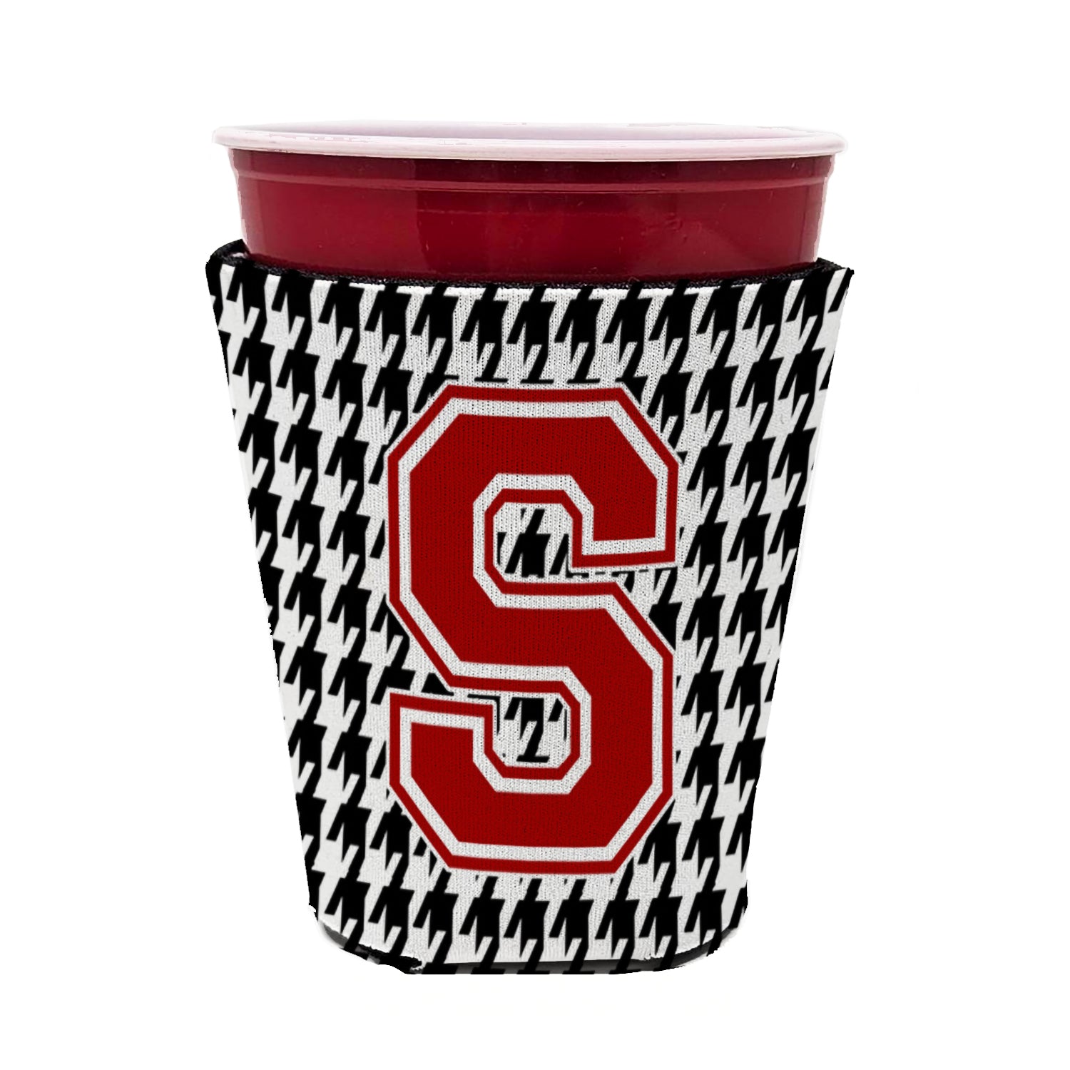Caroline's Treasures Houndstooth Letter S Red Cup Hugger Sleeve for 16–22 oz Party Cups, Insulated Foam Drink Holder for Iced Coffee, Tailgate & BBQ Reusable