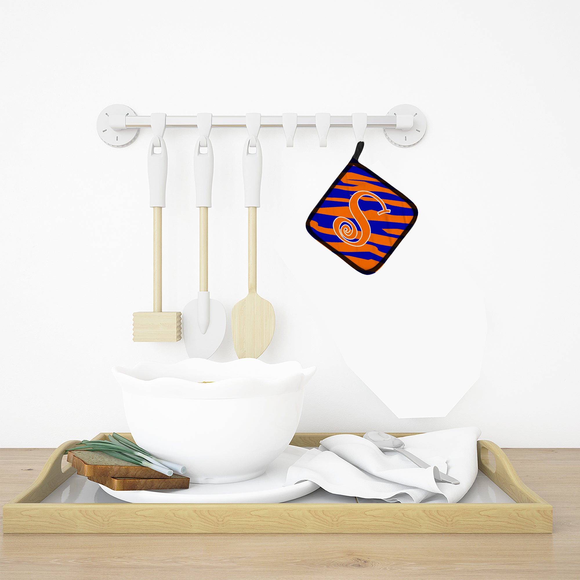 Caroline's Treasures Monogram Initial S Tiger Stripe Blue and Orange Pot Holders - Set of 2 - Heat-Resistant Kitchen Essentials CJ1036-SPTHD