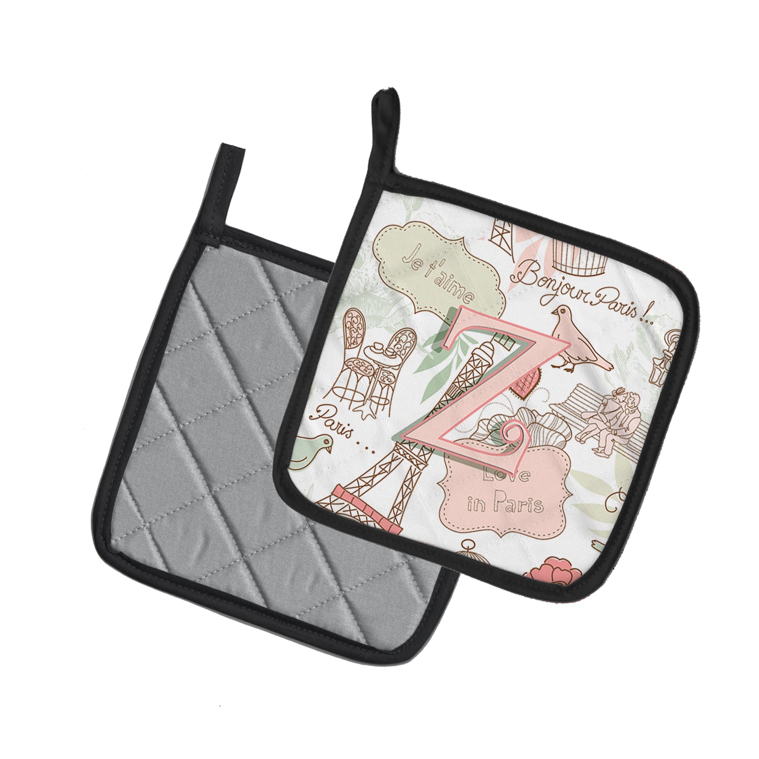Caroline's Treasures Letter Z Love in Paris Pink Pot Holders - Set of 2 - Heat-Resistant Kitchen Essentials CJ2002-ZPTHD