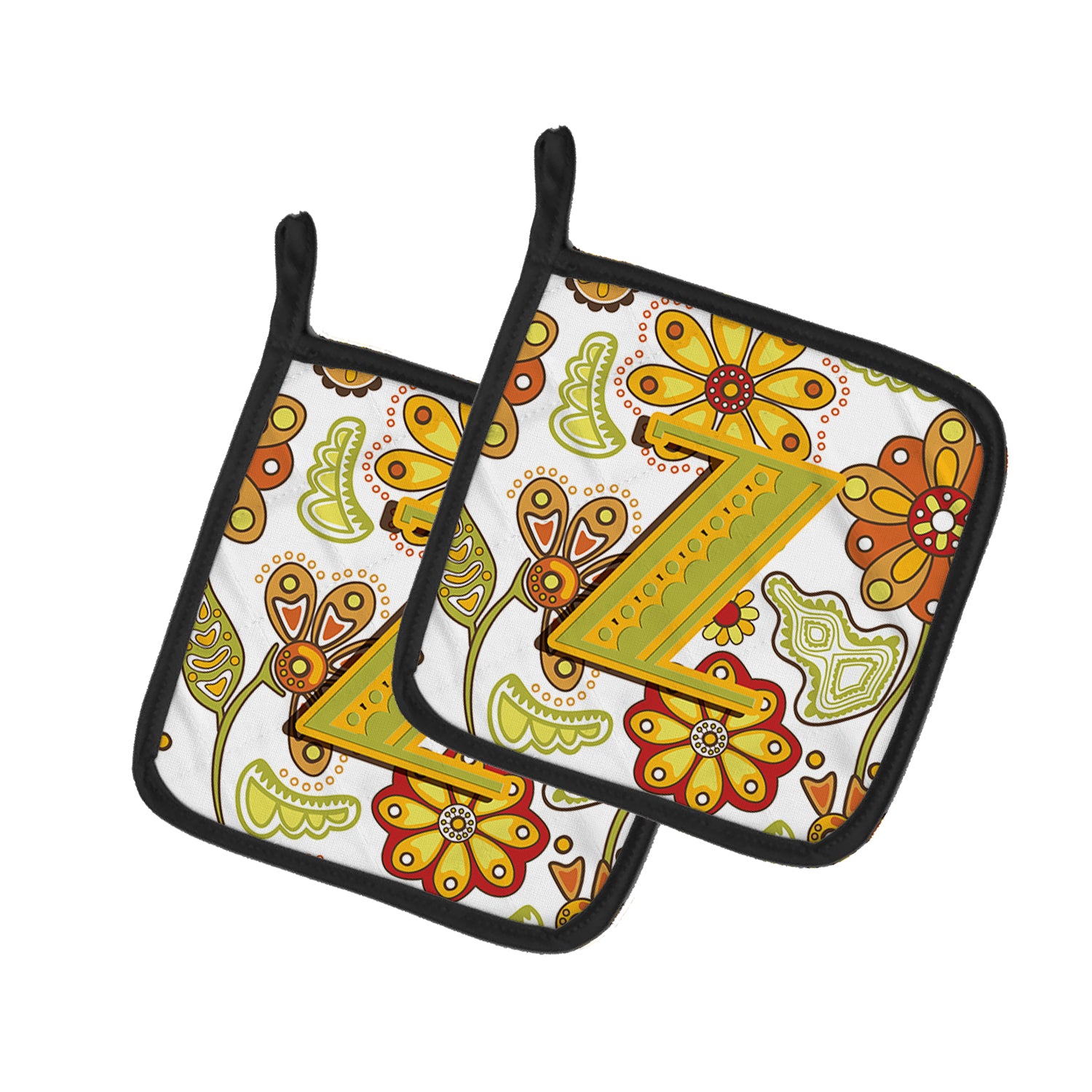 Caroline's Treasures Letter Z Floral Mustard and Green Pot Holders - Set of 2 - Heat-Resistant Kitchen Essentials CJ2003-ZPTHD