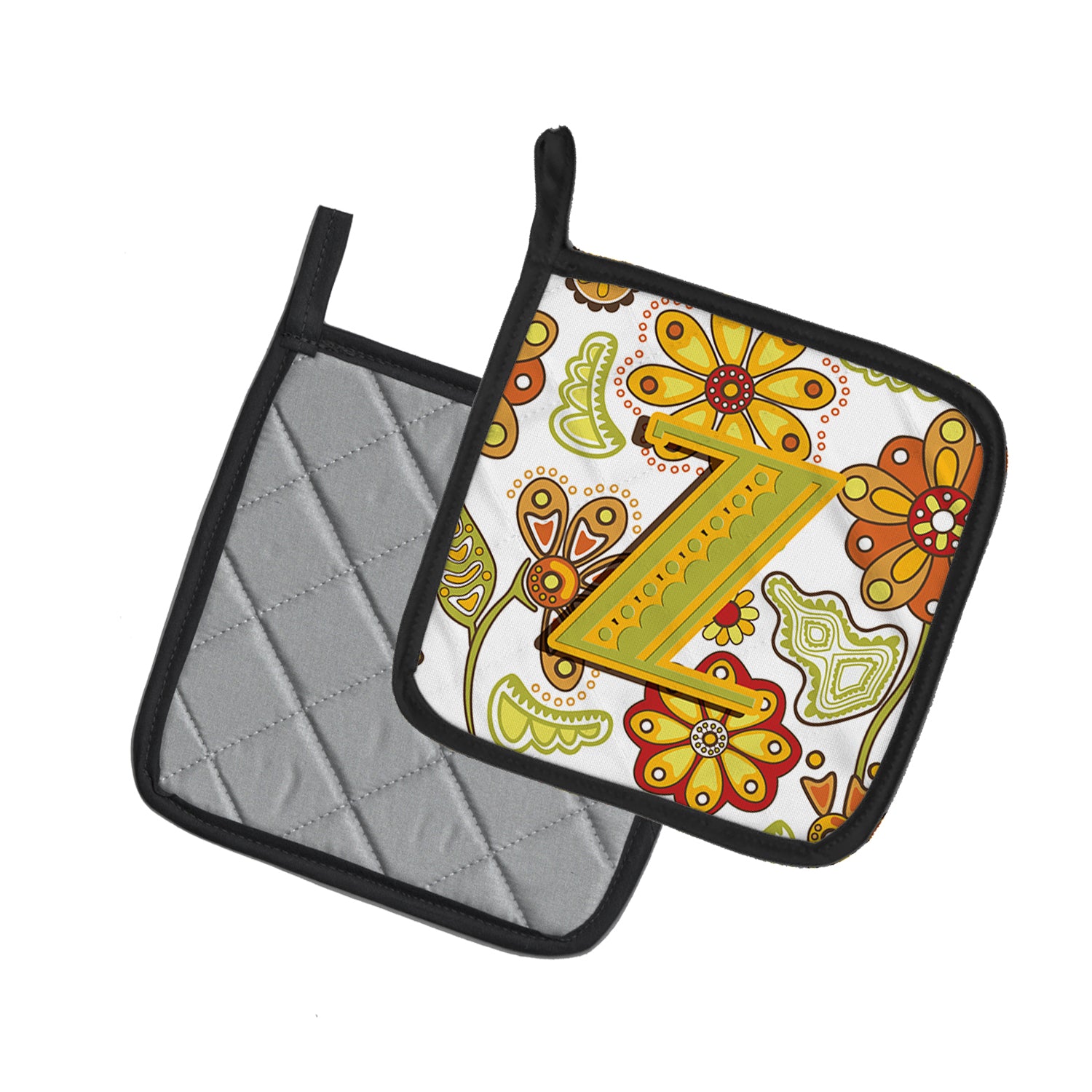 Caroline's Treasures Letter Z Floral Mustard and Green Pot Holders - Set of 2 - Heat-Resistant Kitchen Essentials CJ2003-ZPTHD