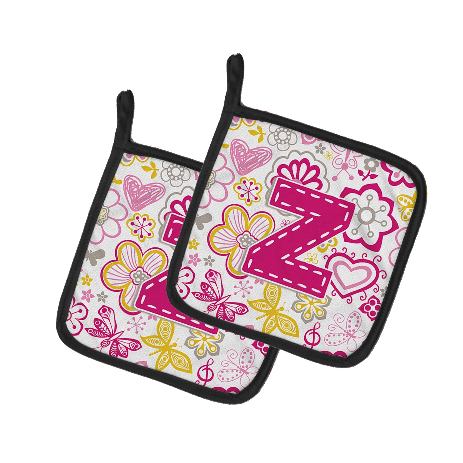 Caroline's Treasures Letter Z Flowers and Butterflies Pink Pot Holders - Set of 2 - Heat-Resistant Kitchen Essentials CJ2005-ZPTHD