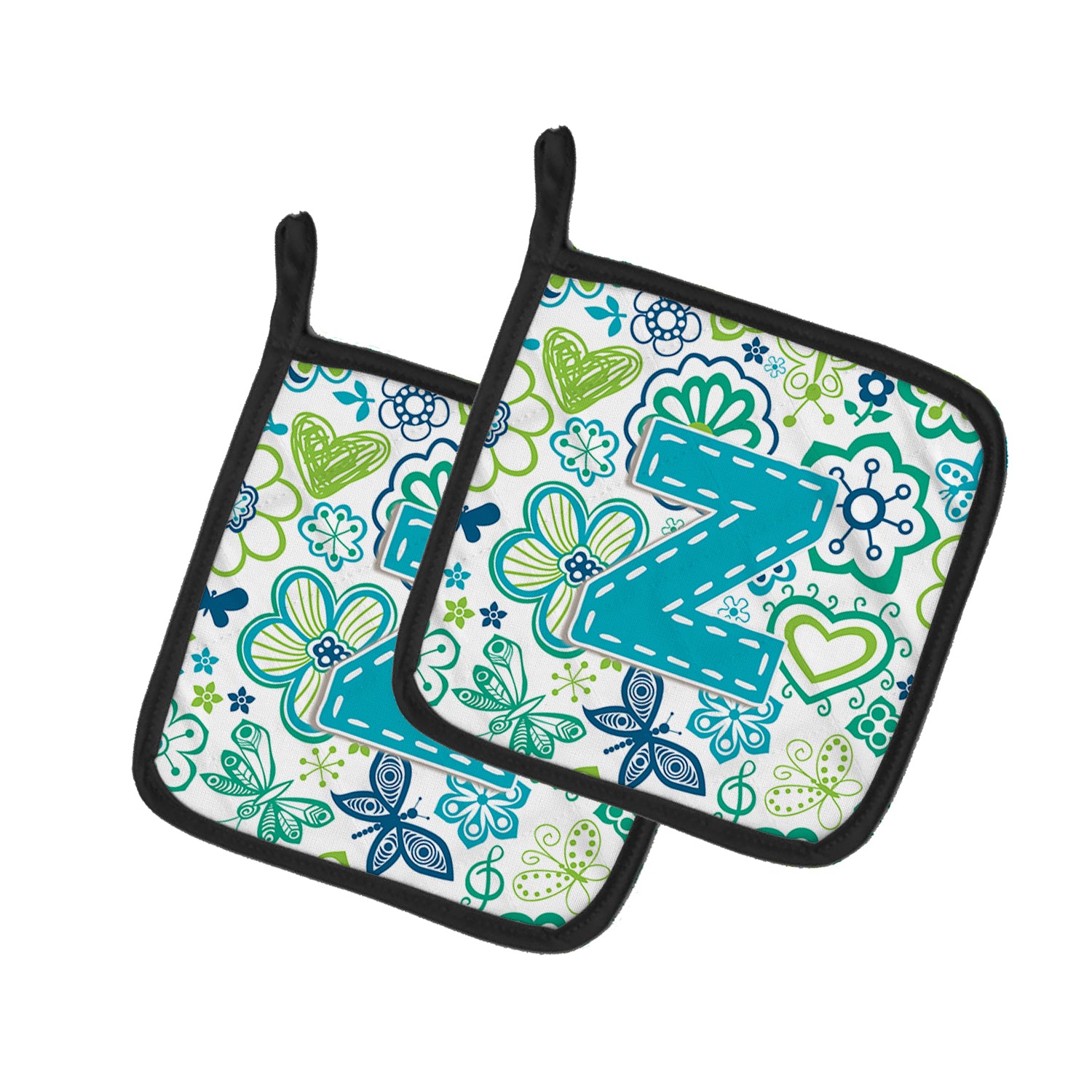 Caroline's Treasures Letter Z Flowers and Butterflies Teal Blue Pot Holders - Set of 2 - Heat-Resistant Kitchen Essentials CJ2006-ZPTHD
