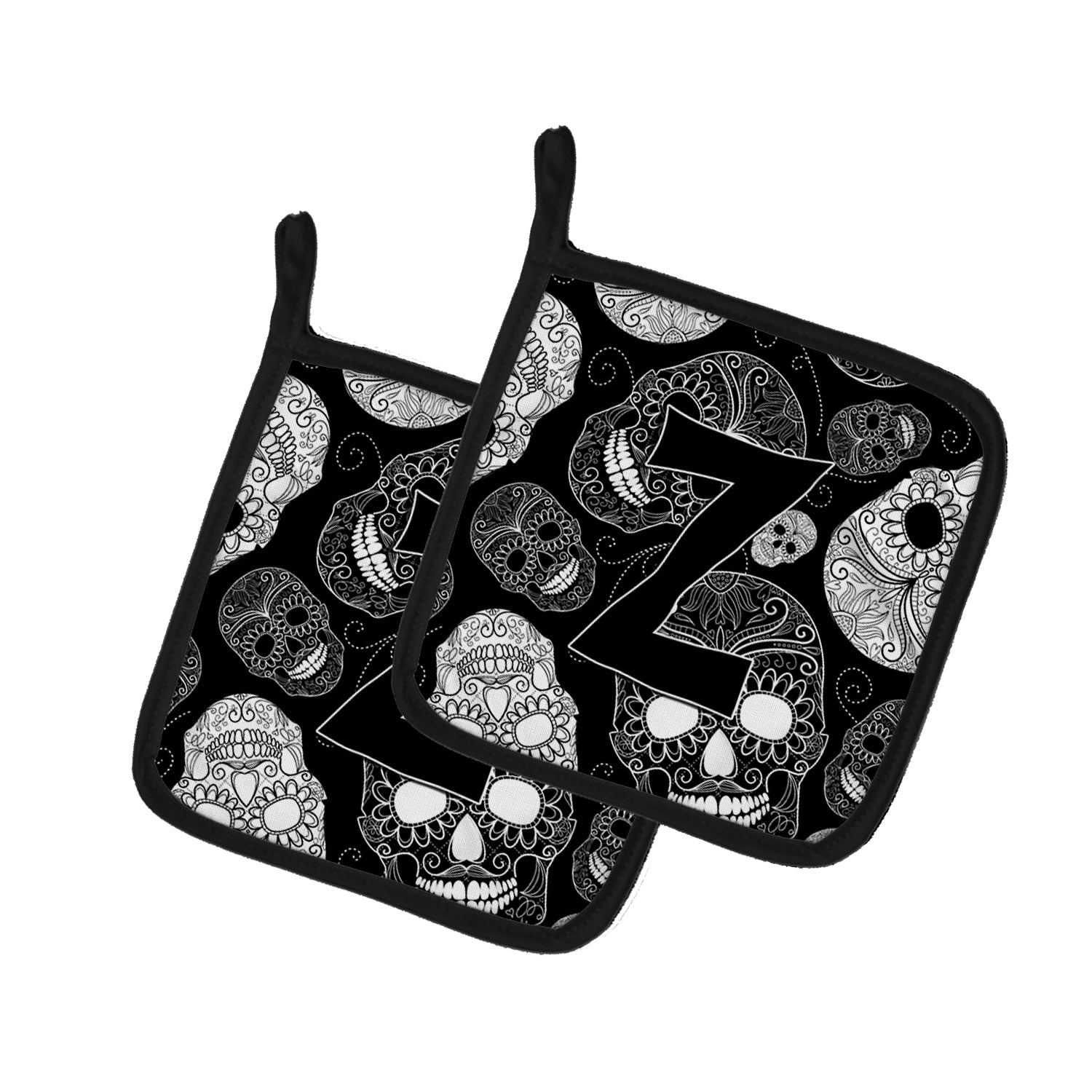 Caroline's Treasures Letter Z Day of the Dead Skulls Black Pot Holders - Set of 2 - Heat-Resistant Kitchen Essentials CJ2008-ZPTHD