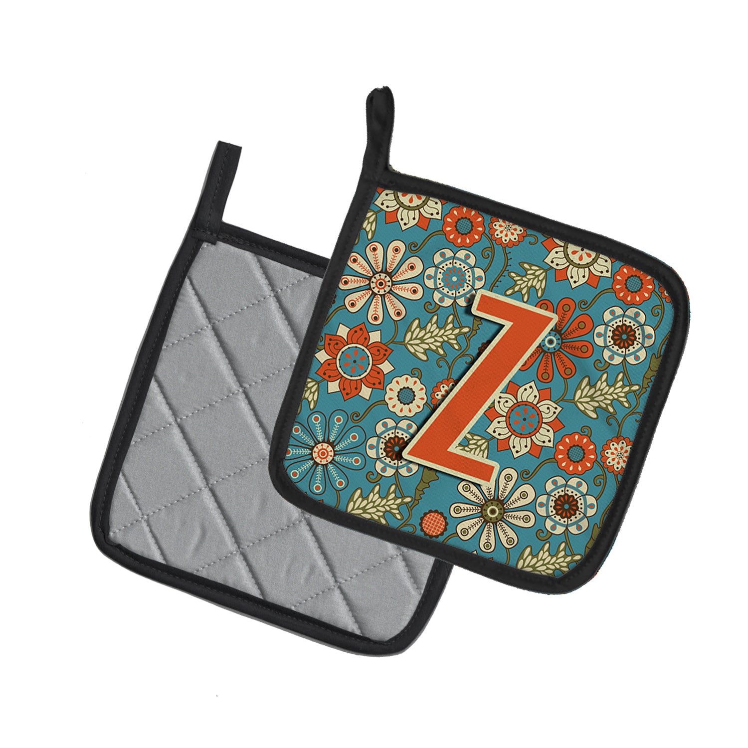 Caroline's Treasures Letter Z Flowers Retro Blue Pot Holders - Set of 2 - Heat-Resistant Kitchen Essentials CJ2012-ZPTHD