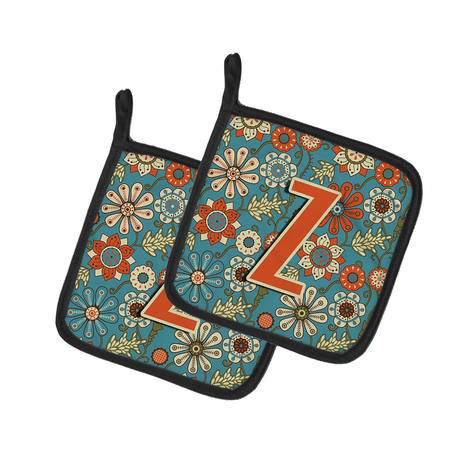 Caroline's Treasures Letter Z Flowers Retro Blue Pot Holders - Set of 2 - Heat-Resistant Kitchen Essentials CJ2012-ZPTHD