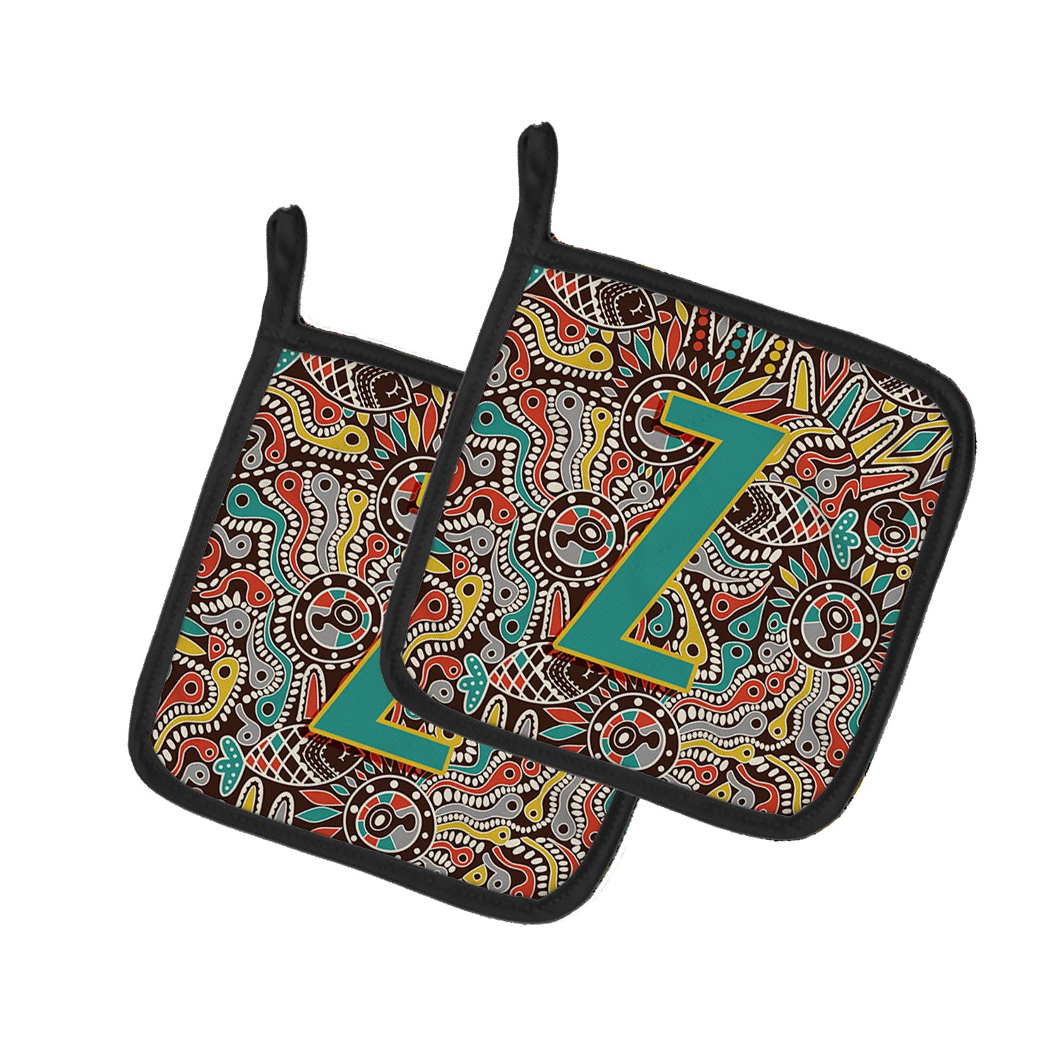 Caroline's Treasures Letter Z Retro Tribal Alphabet Initial Pot Holders - Set of 2 - Heat-Resistant Kitchen Essentials CJ2013-ZPTHD