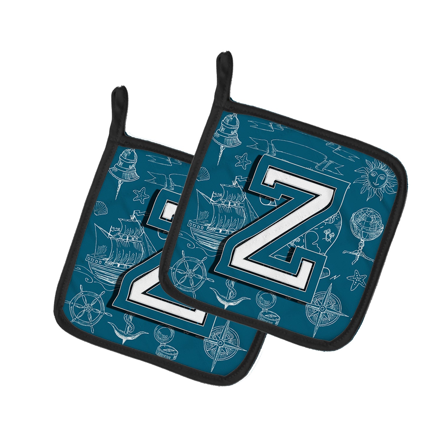 Caroline's Treasures Letter Z Sea Doodles Initial Alphabet Pot Holders - Set of 2 - Heat-Resistant Kitchen Essentials CJ2014-ZPTHD