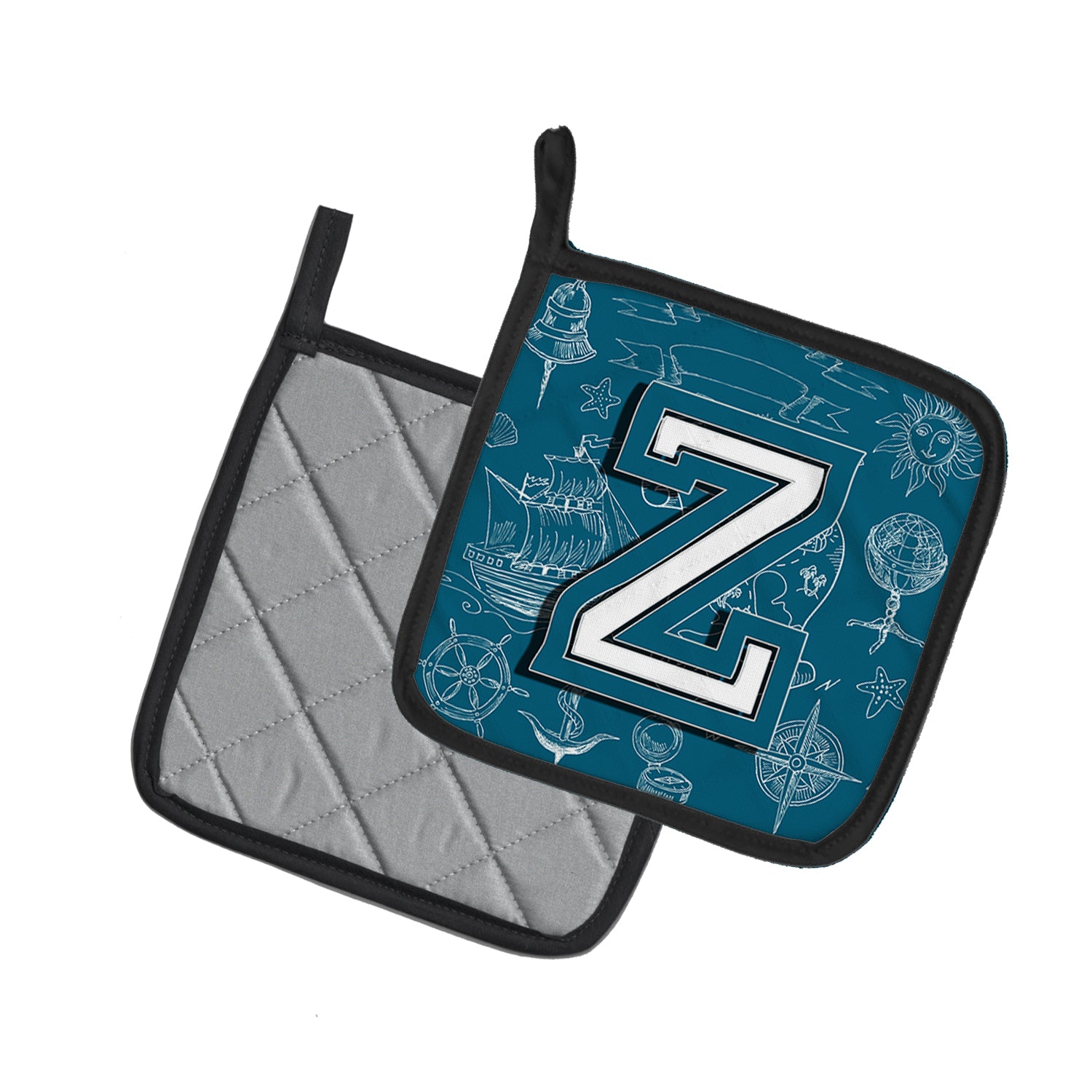 Caroline's Treasures Letter Z Sea Doodles Initial Alphabet Pot Holders - Set of 2 - Heat-Resistant Kitchen Essentials CJ2014-ZPTHD