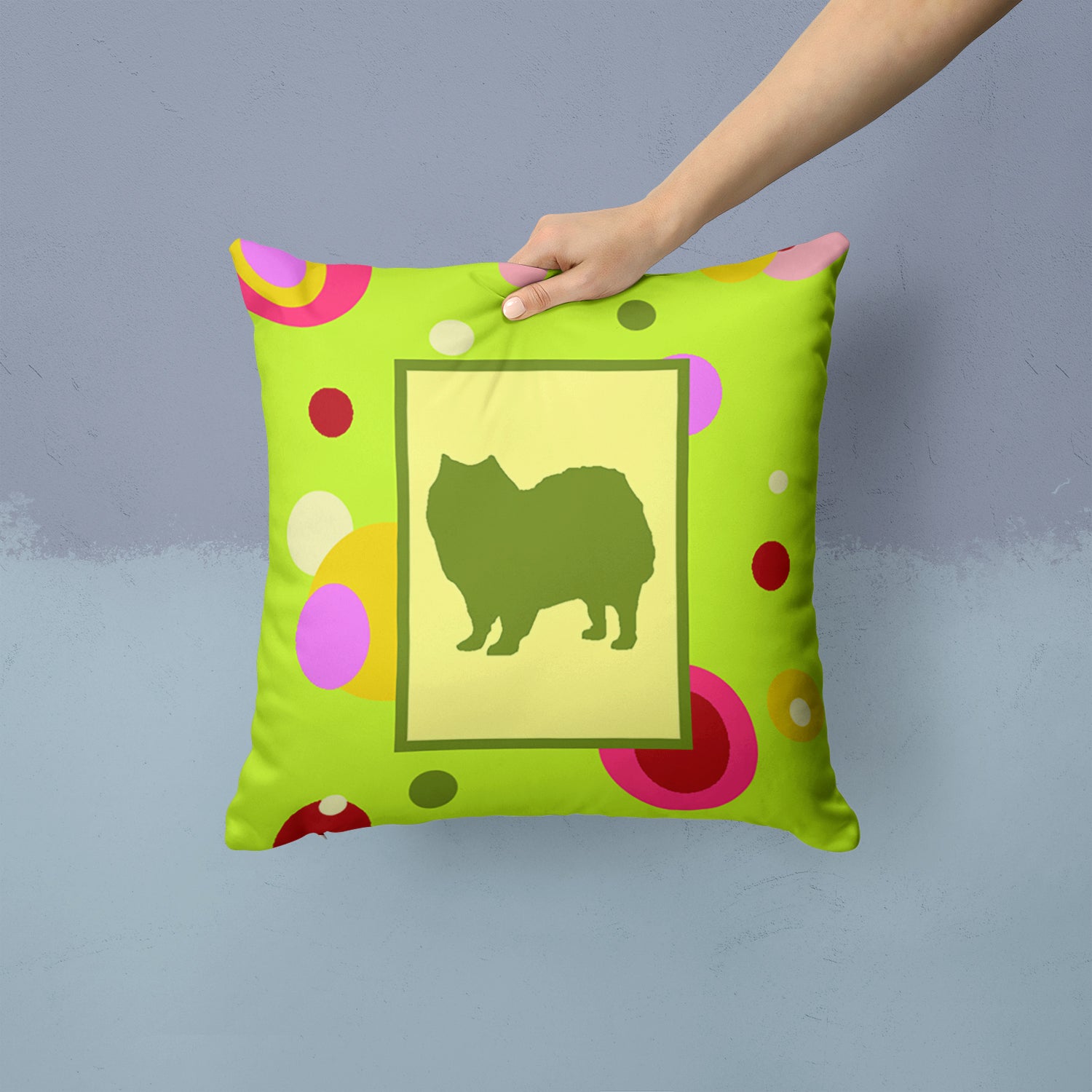 Caroline's Treasures Lime Green Dots American Eskimo Throw Pillow - 14x14 Decorative Pillow – Art for Your Home & Patio CK1107PW1414