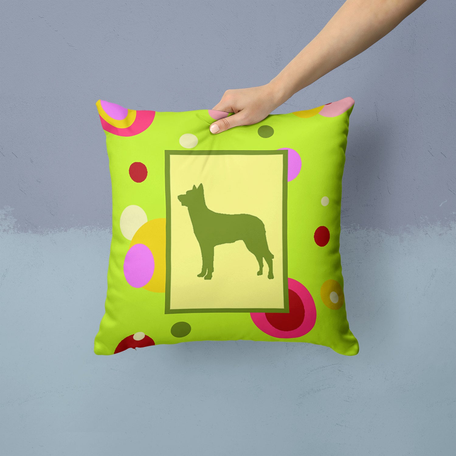 Caroline's Treasures Lime Green Dots Beauceron Throw Pillow - 14x14 Decorative Pillow – Art for Your Home & Patio CK1113PW1414