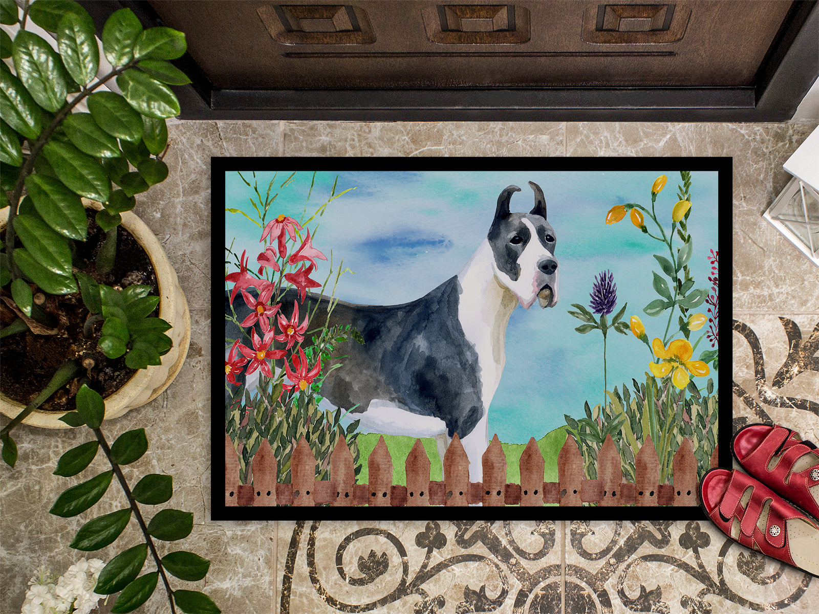 Caroline's Treasures Harlequin Great Dane Spring Doormat - 24x36 Decorative Floor Mat – Indoor/Outdoor Rug with Artistic Flair CK1205JMAT
