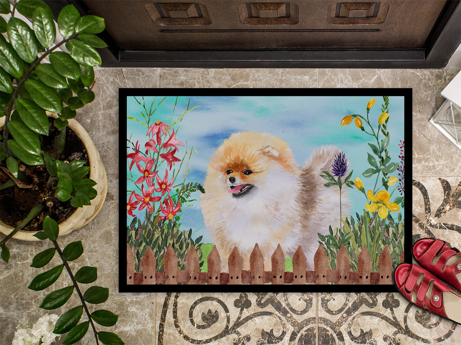 Caroline's Treasures Pomeranian Spring Doormat - 24x36 Decorative Floor Mat – Indoor/Outdoor Rug with Artistic Flair CK1244JMAT