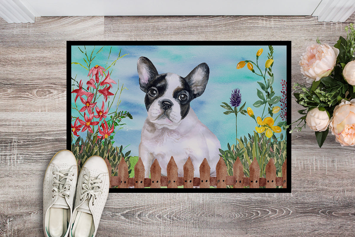 Caroline's Treasures French Bulldog Black White Spring Doormat - 24x36 Decorative Floor Mat – Indoor/Outdoor Rug with Artistic Flair CK1272JMAT