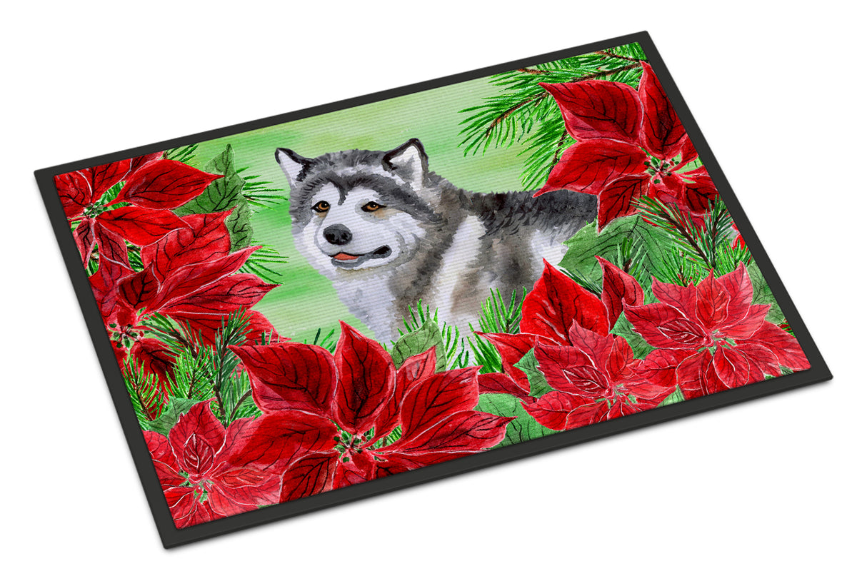Caroline's Treasures Alaskan Malamute Poinsettas Doormat - 24x36 Decorative Floor Mat – Indoor/Outdoor Rug with Artistic Flair CK1287JMAT