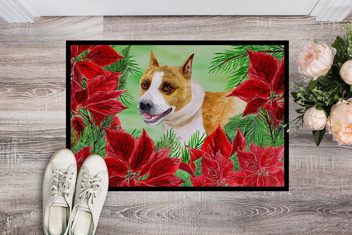 Caroline's Treasures American Staffordshire Poinsettas Doormat - 24x36 Decorative Floor Mat – Indoor/Outdoor Rug with Artistic Flair CK1293JMAT