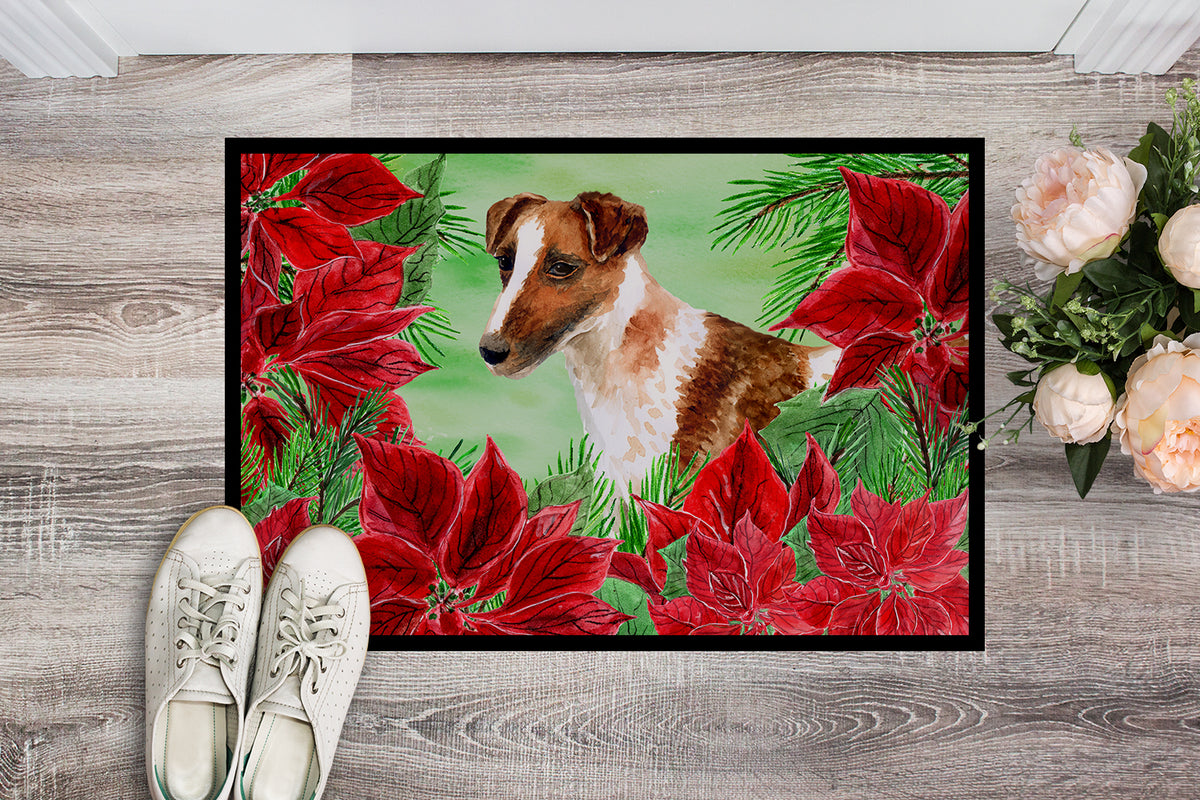 Caroline's Treasures Smooth Fox Terrier Poinsettas Doormat - 24x36 Decorative Floor Mat – Indoor/Outdoor Rug with Artistic Flair CK1296JMAT