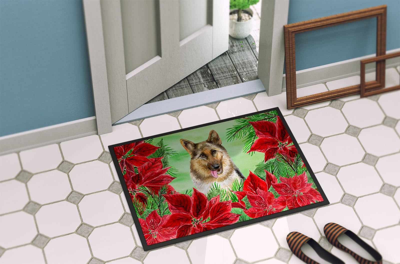 Caroline's Treasures German Shepherd Poinsettas Doormat - 24x36 Decorative Floor Mat – Indoor/Outdoor Rug with Artistic Flair CK1302JMAT
