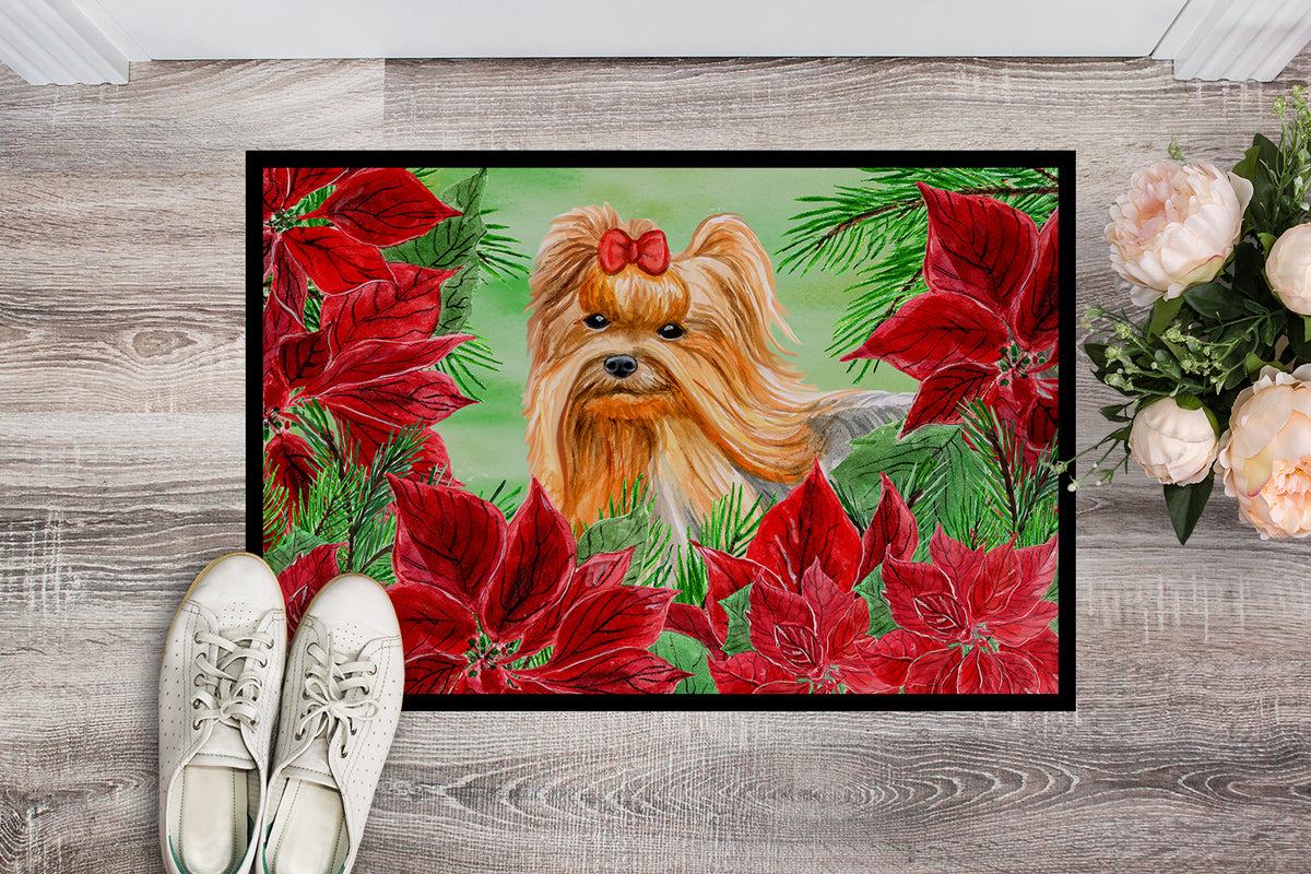 Caroline's Treasures Yorkshire Terrier Poinsettas Doormat - 24x36 Decorative Floor Mat – Indoor/Outdoor Rug with Artistic Flair CK1333JMAT