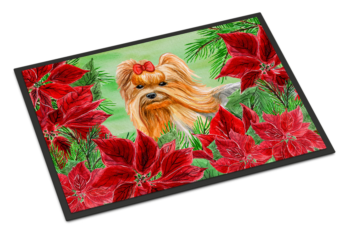 Caroline's Treasures Yorkshire Terrier Poinsettas Doormat - 24x36 Decorative Floor Mat – Indoor/Outdoor Rug with Artistic Flair CK1333JMAT