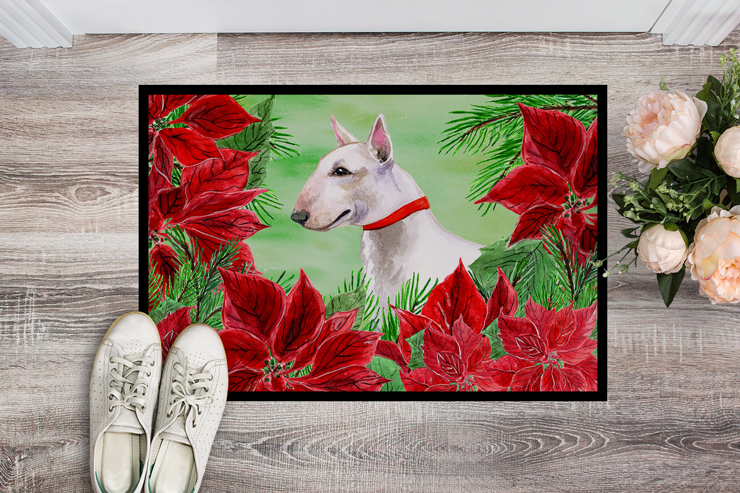 Caroline's Treasures Bull Terrier Poinsettas Doormat - 24x36 Decorative Floor Mat – Indoor/Outdoor Rug with Artistic Flair CK1341JMAT