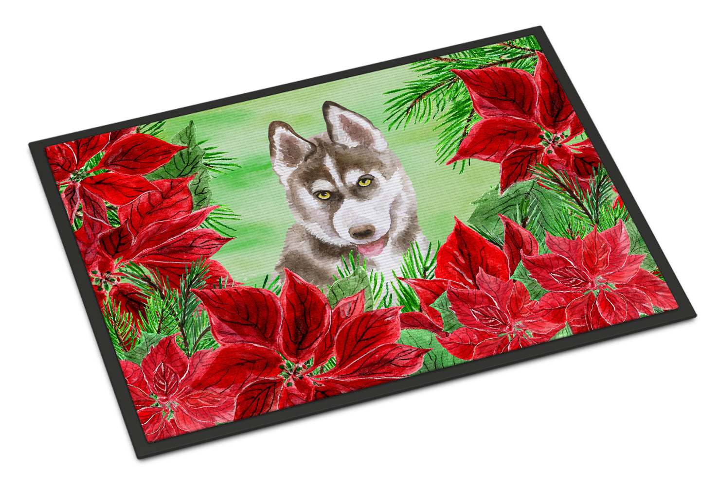 Caroline's Treasures Siberian Husky Grey Poinsettas Doormat - 24x36 Decorative Floor Mat – Indoor/Outdoor Rug with Artistic Flair CK1344JMAT
