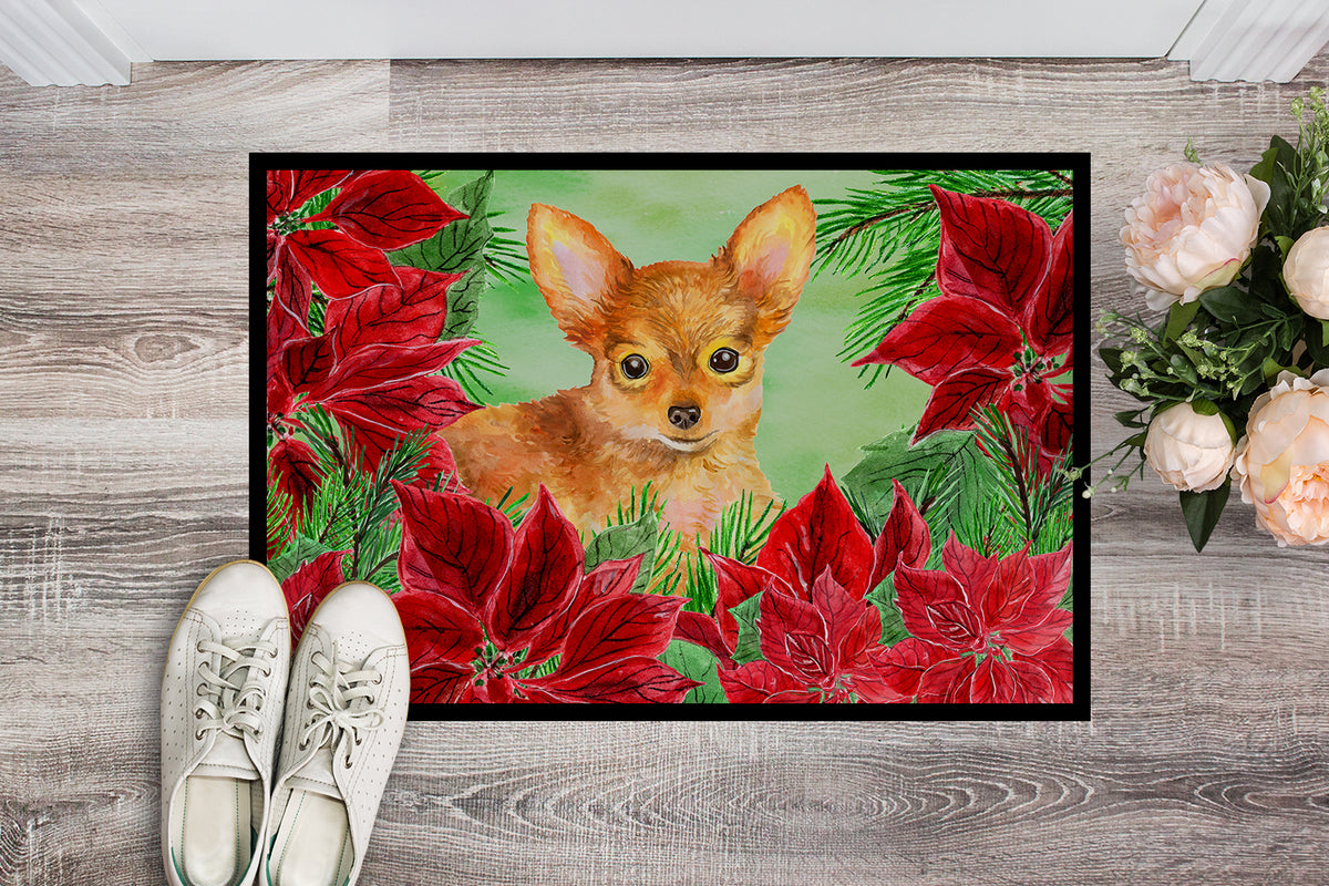 Caroline's Treasures Toy Terrier Poinsettas Doormat - 24x36 Decorative Floor Mat – Indoor/Outdoor Rug with Artistic Flair CK1369JMAT