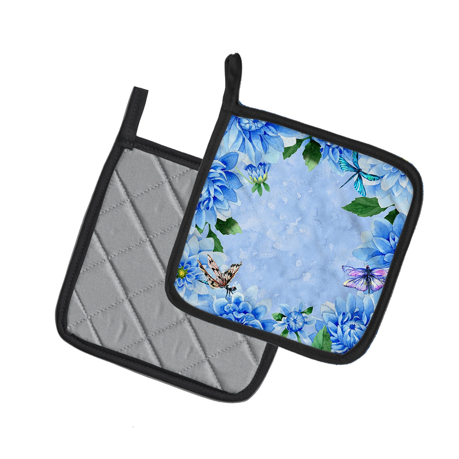 Caroline's Treasures Blue Dahlias Pot Holders - Set of 2 - Heat-Resistant Kitchen Essentials