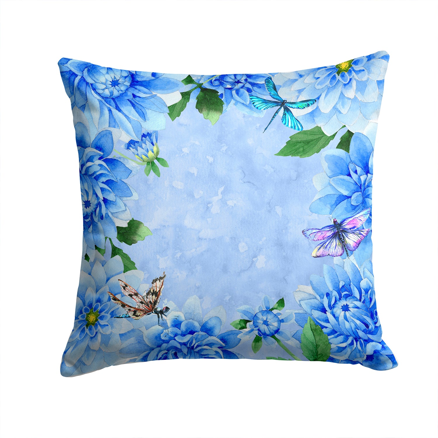 Caroline's Treasures Blue Dahlias Throw Pillow - 14x14 Decorative Pillow – Art for Your Home & Patio CK1705PW1414