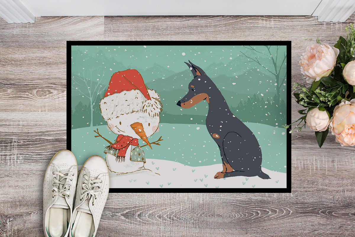 Caroline's Treasures Doberman and Snowman Christmas Doormat - 24x36 Decorative Floor Mat – Indoor/Outdoor Rug with Artistic Flair CK2038JMAT