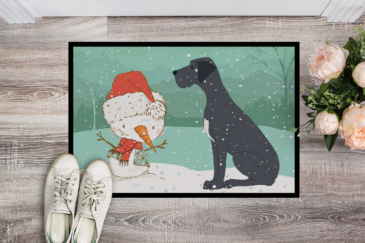 Caroline's Treasures Black Great Dane and Snowman Christmas Doormat - 24x36 Decorative Floor Mat – Indoor/Outdoor Rug with Artistic Flair CK2039JMAT