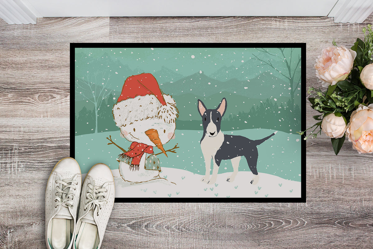 Caroline's Treasures Black Bull Terrier Snowman Christmas Doormat - 24x36 Decorative Floor Mat – Indoor/Outdoor Rug with Artistic Flair CK2055JMAT