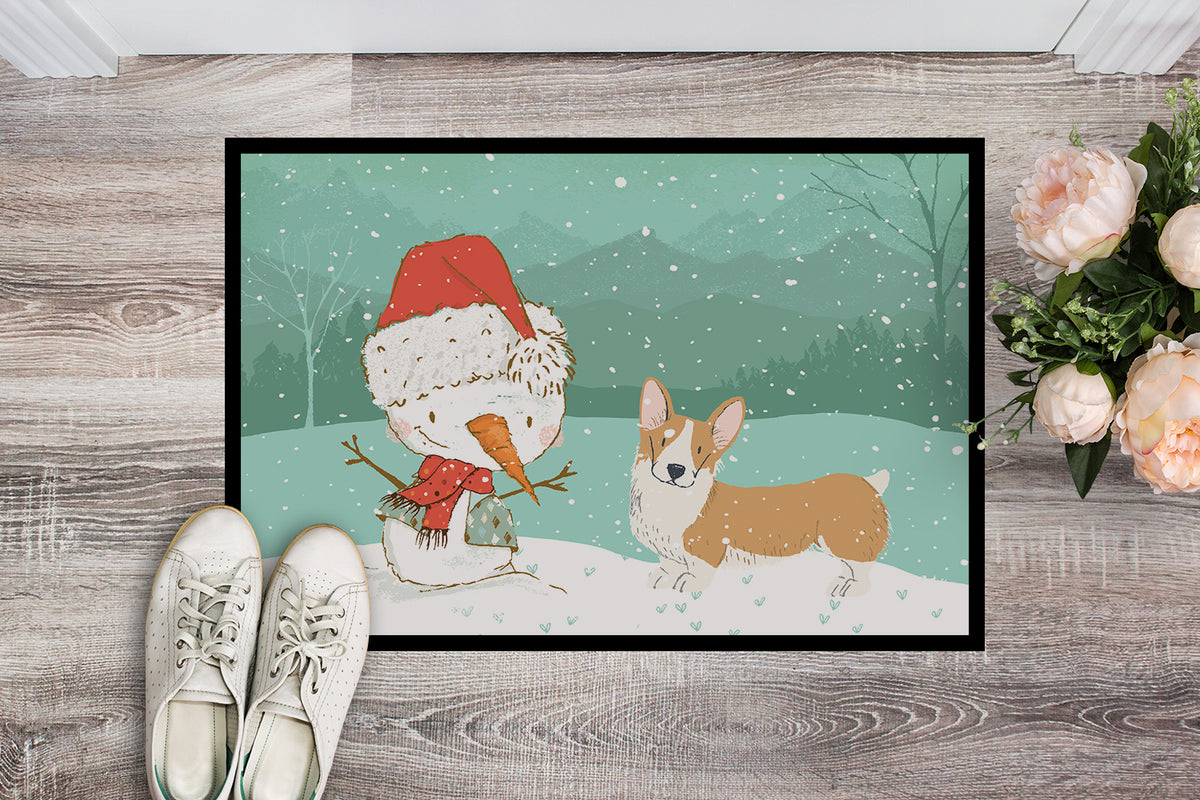 Caroline's Treasures Pembroke Corgi Snowman Christmas Doormat - 24x36 Decorative Floor Mat – Indoor/Outdoor Rug with Artistic Flair CK2060JMAT